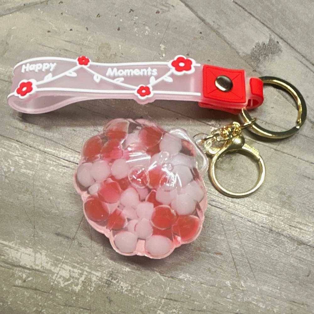 Happy Moments Floral Strap Keychain Detachable Keyring Pink Red White